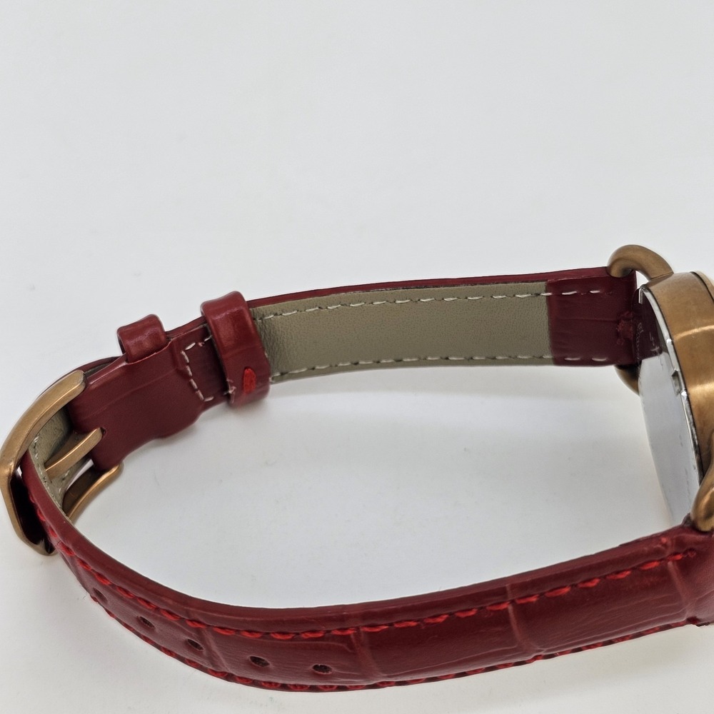 Fossil Women Watch 34MM Gold Dial Date New Red Leather Bands New Battery - Picture 14 of 16